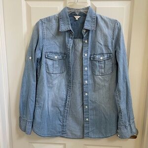 J Crew denim chambray cotton button down shirt size 00